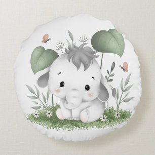Water Colour Safari Elephant in Baby design Round Cushion