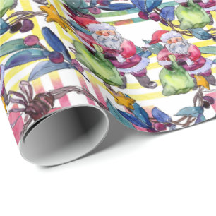 Water Colour Santa Pastel  Wrapping Paper