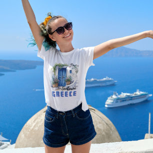 Water colour Santorini Greece modern and elegant  T-Shirt
