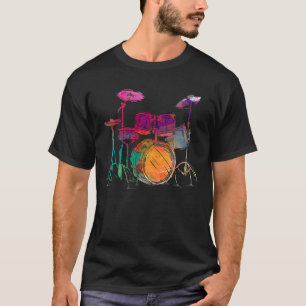 Water Colour Style Drummer Drum Set Drummer T-Shirt