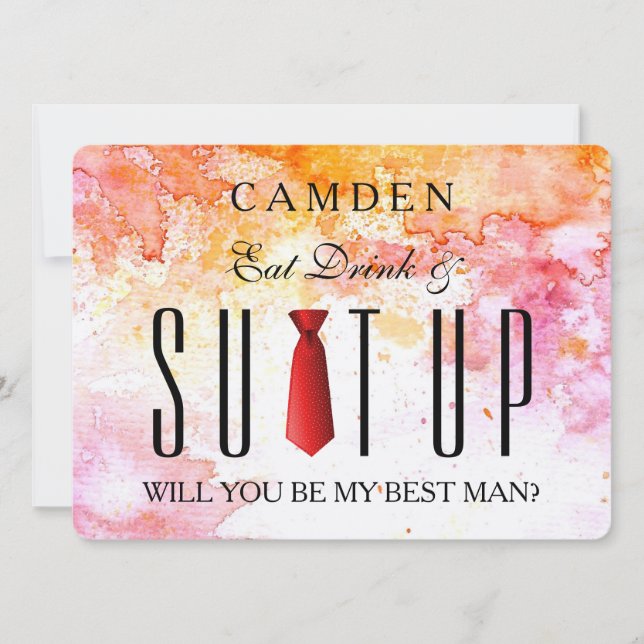 Water colour  Suitup Will you be my Bestman Invitation (Front)