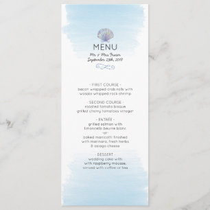 Water colour theme Beach Wedding Menu Card
