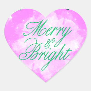 water Colour themed merry and bright holiday Heart Sticker