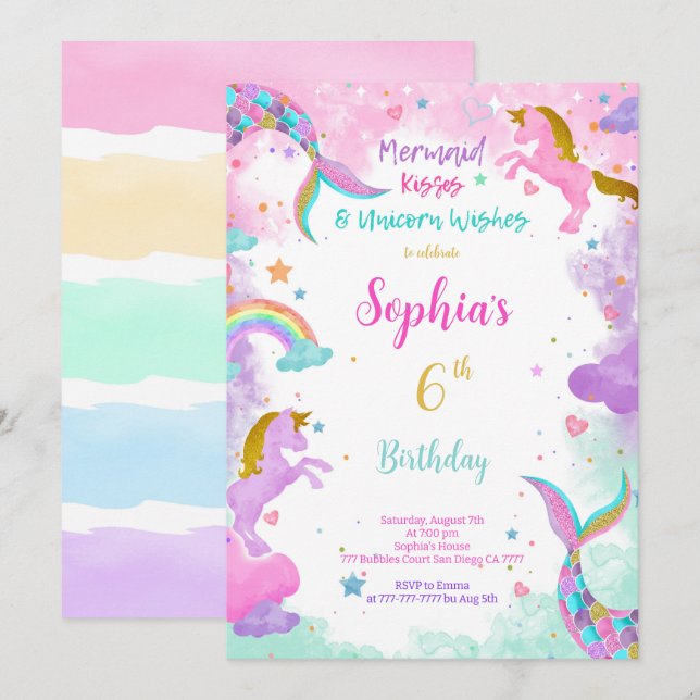 Water Colour Unicorn Invitation (Front/Back)