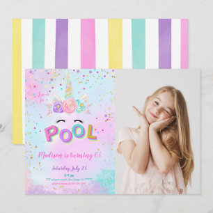 Water Colour Unicorn & Pool Photo Invitation