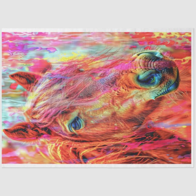 Water Colour Vibrant Painted Horse Decoupage Tissue Paper (Front)