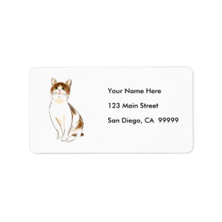 Water Colour White & Orange Staring Cat Label