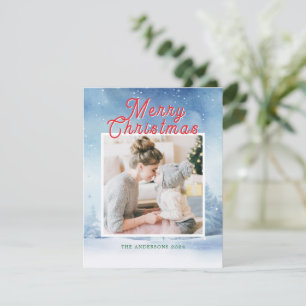 Water colour winter wonderland with one photo holiday card