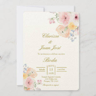 Water coloured floral Spanish wedding  Invitation