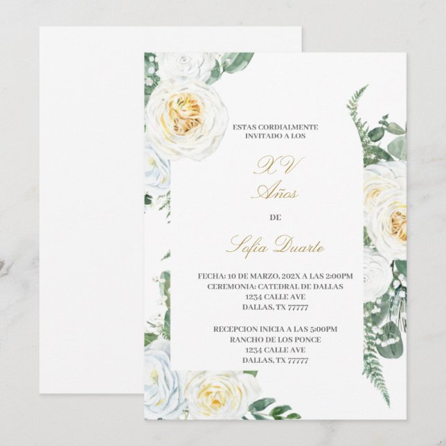 Water coloured Quinceanera invitation in Spanish (Front/Back)