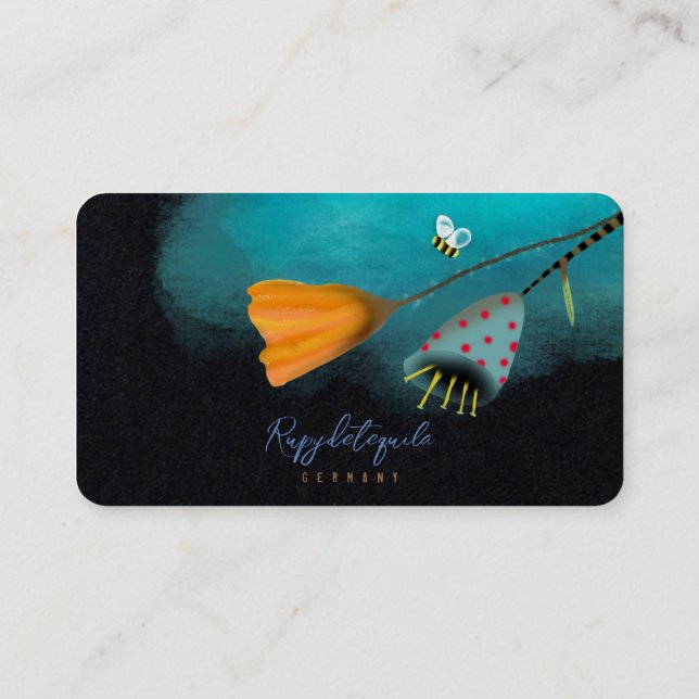 Water colours black and blue watercolor gradient business card (Back)