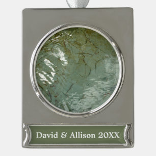 Water-Covered Rock Slab Nature Photo Silver Plated Banner Ornament