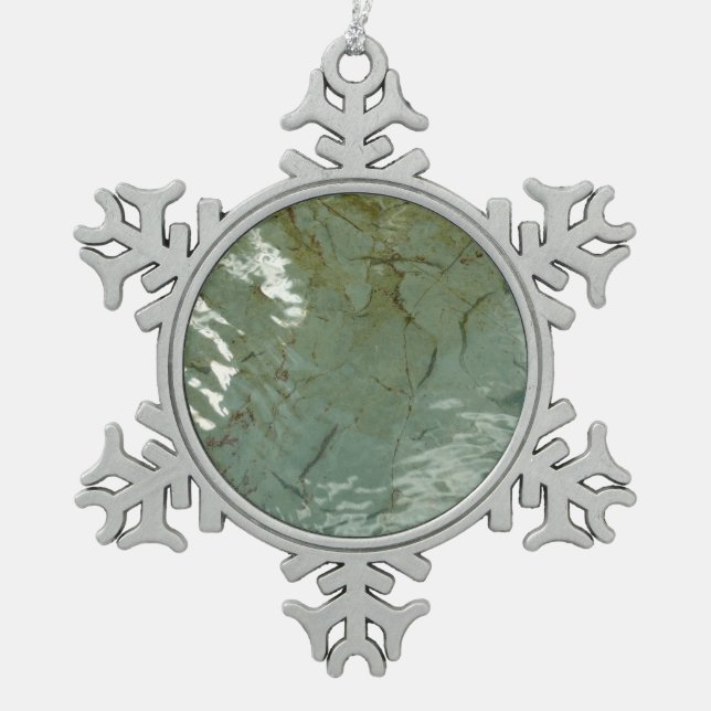 Water-Covered Rock Slab Nature Photo Snowflake Pewter Christmas Ornament (Front)
