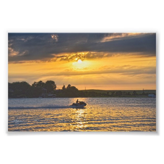 Water Craft on Lake Wabaunsee at Sunset, Kansas Photo Print (Front)