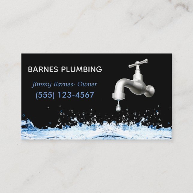 Water Design Professional Plumbing Service Business Card (Front)