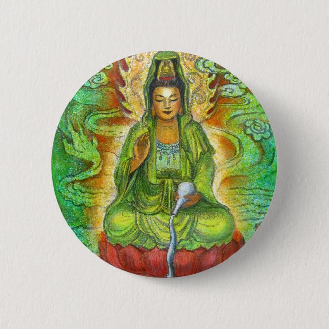 "Water Dragon" Kuan Yin Buton 6 Cm Round Badge (Front)