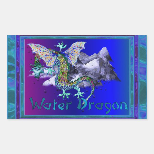 Water Dragon Rectangular Sticker (Front)