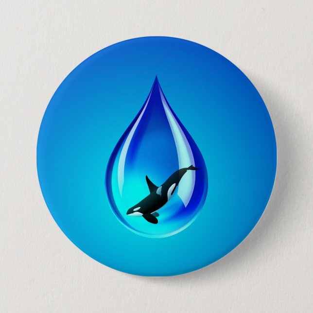 Water Drop and Orca 7.5 Cm Round Badge (Front)