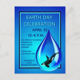 Water Drop and Orca Earth Day Announcement Postcard