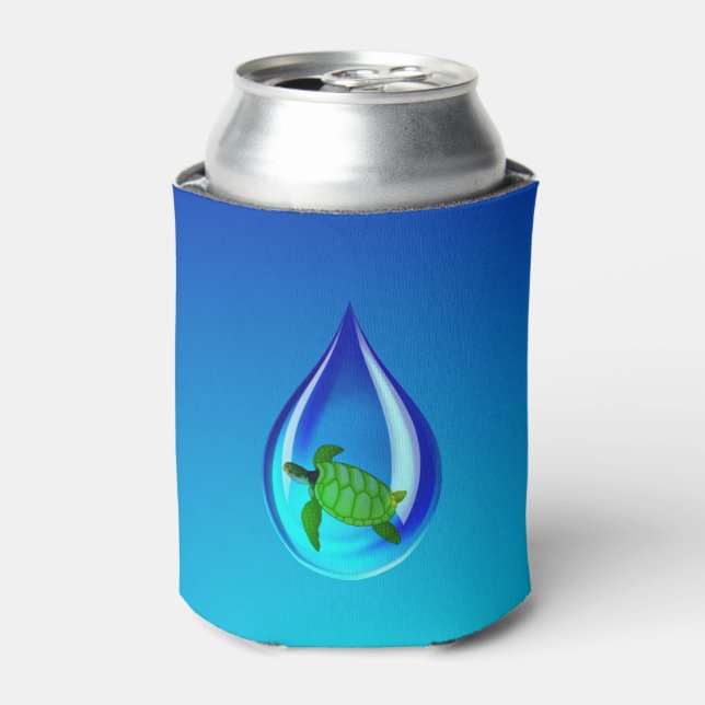 Water Drop and Sea Turtle Can Cooler (Can Front)