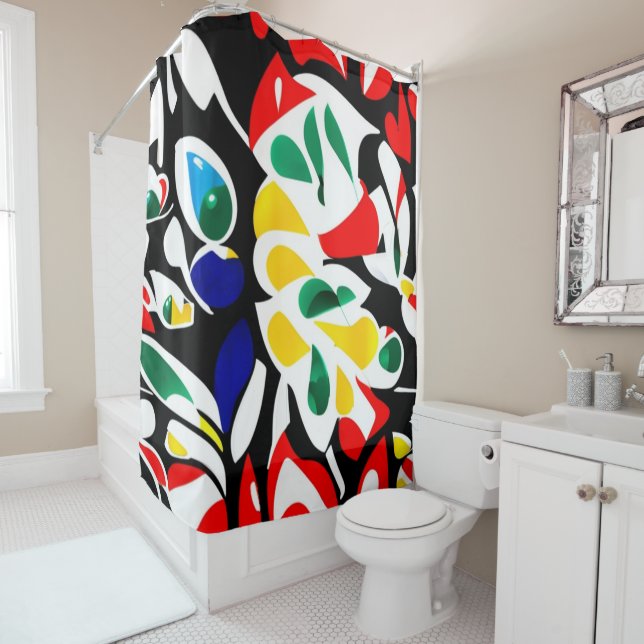 Water-Drop Design , Vibrant Geometric Wall Art Shower Curtain (In Situ)