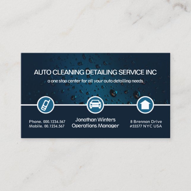 Water Drop Special Icon Border Automotive Car Wash Business Card (Front)