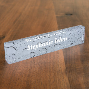 Water Droplet Abstract Pattern Grey White Monogram Nameplate