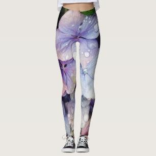 Water droplet on blue flower leggings