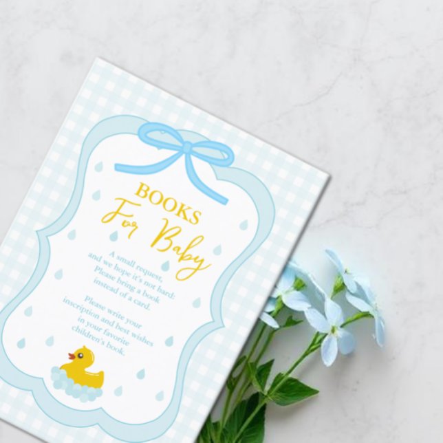 Water Droplets Gingham Baby Shower Books For Baby Enclosure Card (Creator Uploaded)