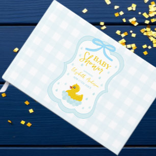Water Droplets Gingham Boy Baby Shower Guest Book