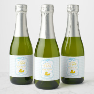 Water Droplets Gingham Boy Baby Shower Thank You Sparkling Wine Label