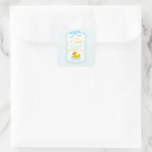 Water Droplets Gingham Boy Baby Shower Thank You Square Sticker