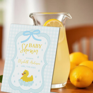 Water Droplets Gingham Boy Baby Shower Welcome Pedestal Sign