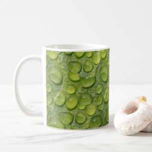 Water Droplets Green Leaf Nature Pattern Coffee Mug