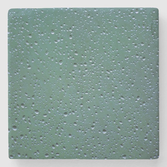 Water Droplets on a Green Background Stone Coaster (Front)
