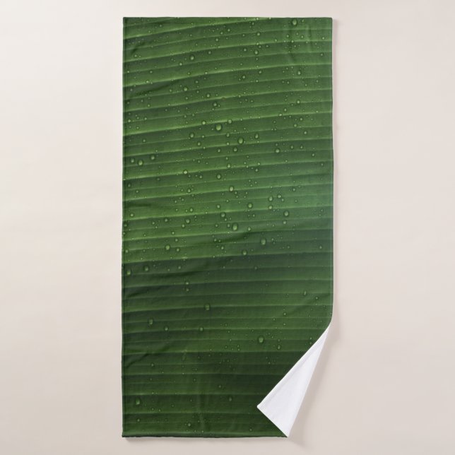 Water droplets on green leaf bath towel (Bath Towel)