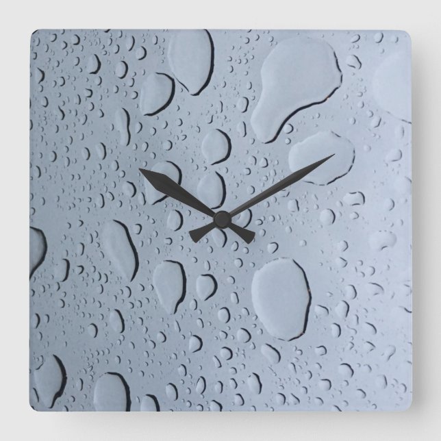 Water Droplets Patterns Grey Grey Abstract Artsy Square Wall Clock (Front)