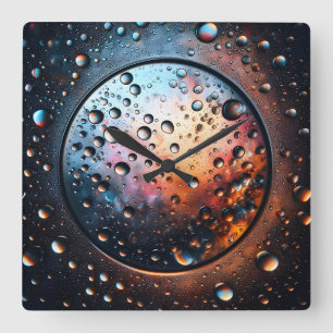 water droplets square wall clock
