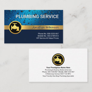 Water Drops Blue Layer Gold Faucet Business Card
