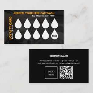 Water Drops Car Wash QR Code Loyalty Card 