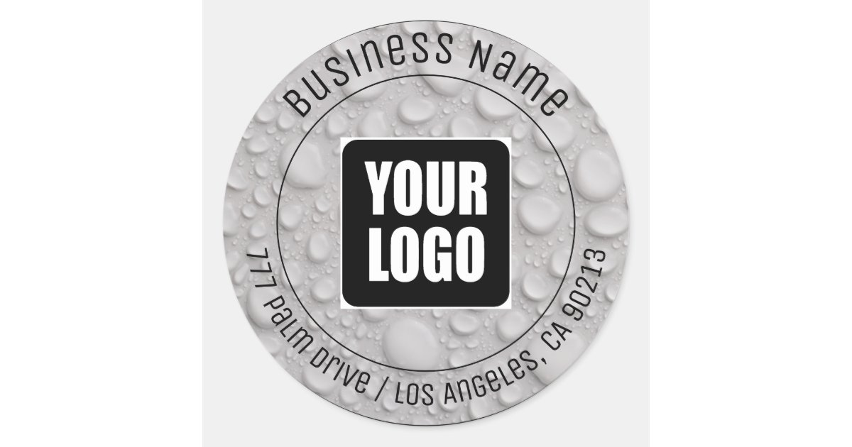 Water Drops, DIY Business Name, Address & Logo Classic Round Sticker ...