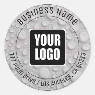 Water Drops, DIY Business Name, Address & Logo Classic Round Sticker