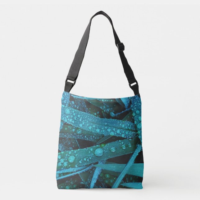 Water Drops on Blades of Green Plant Crossbody Bag (Front)
