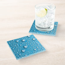 Water Drops on Blue | Custom Glass Coaster