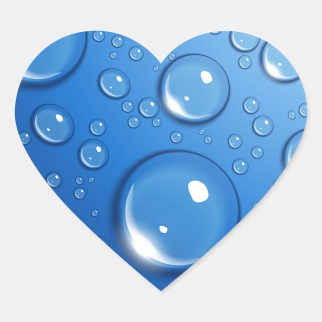 Water drops on blue heart sticker (Front)