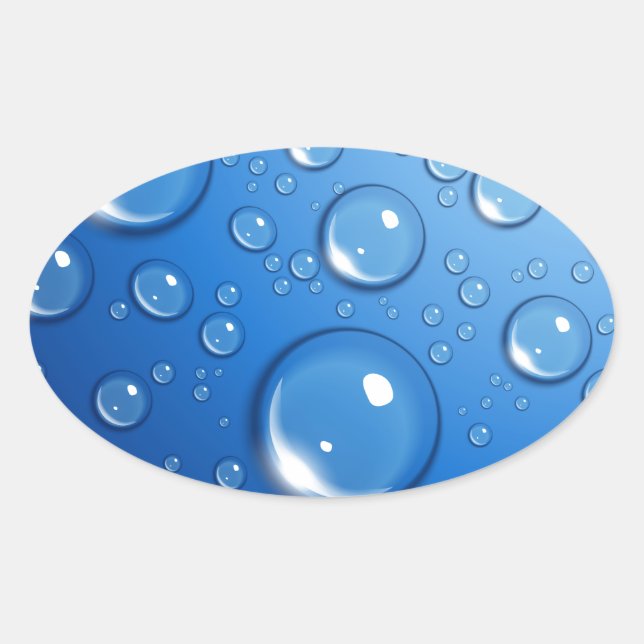 Water drops on blue oval sticker (Front)