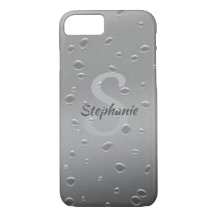 Water Drops on Brushed Metal Monogram Name iPhone 8/7 Case