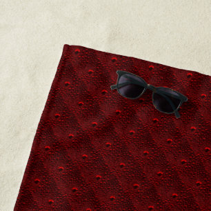 Water Drops on Crimson Metal Beach Towel