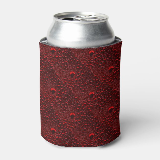 Water Drops on Crimson Metal Can Cooler (Can Front)