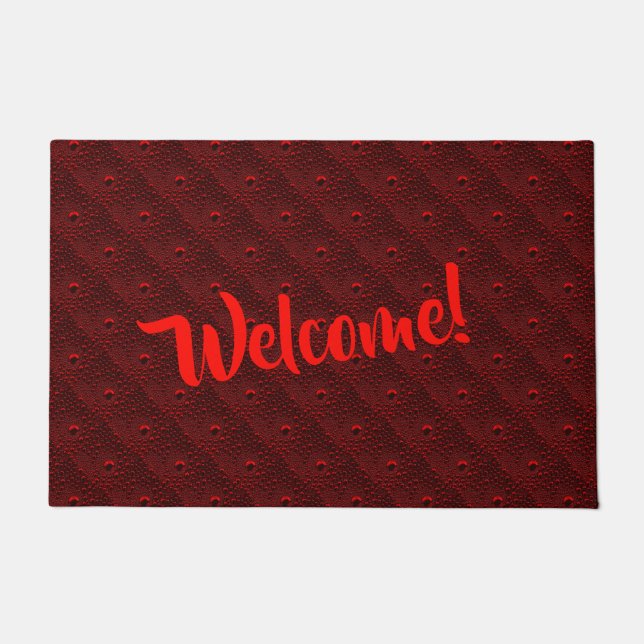 Water Drops on Crimson Metal Doormat (Front)